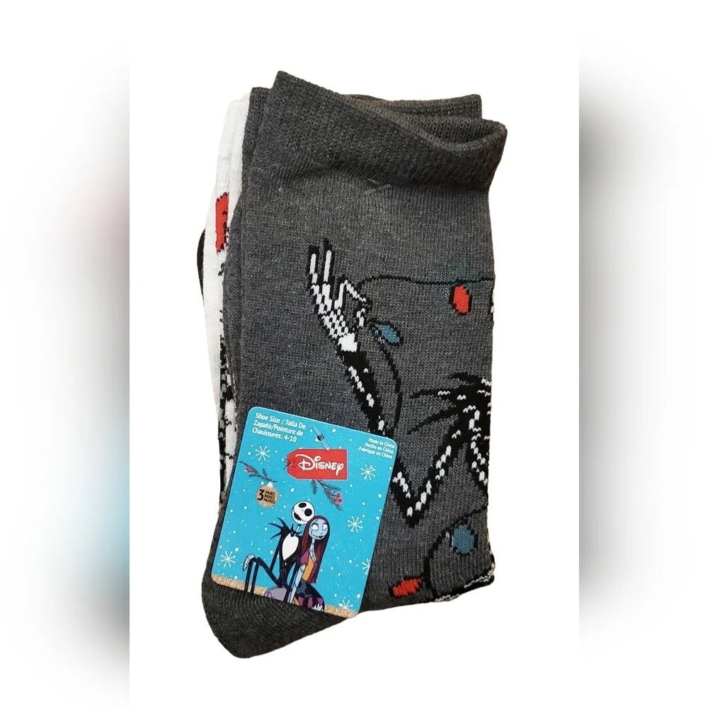 Disney Nightmare Before Christmas Holiday Crew Socks‎ 3 Pairs New
